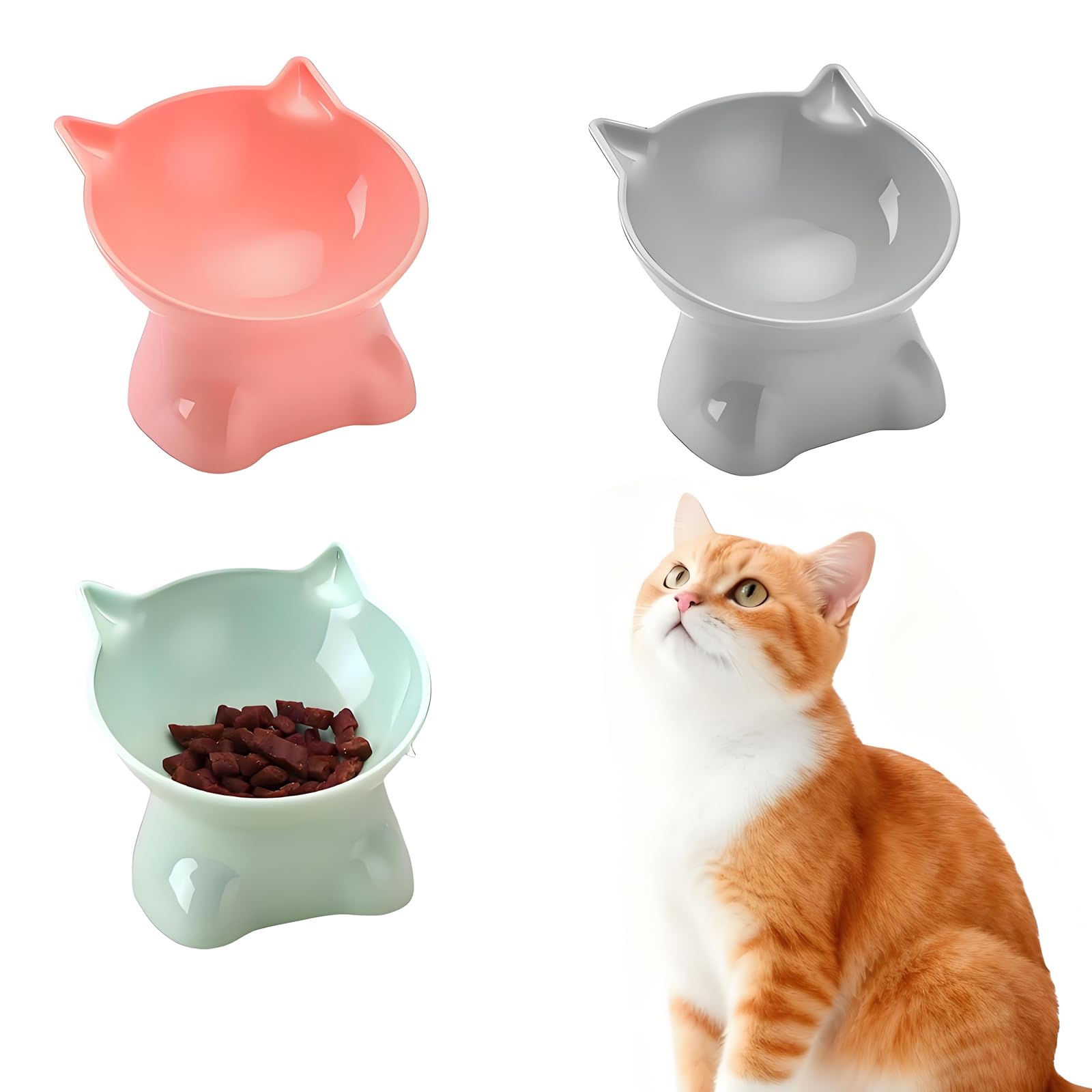 3 comederos elevados para gatos con diseño de inclinación de 15°, antivómitos, comida seca y agua, perfecto para mascotas, cachorros