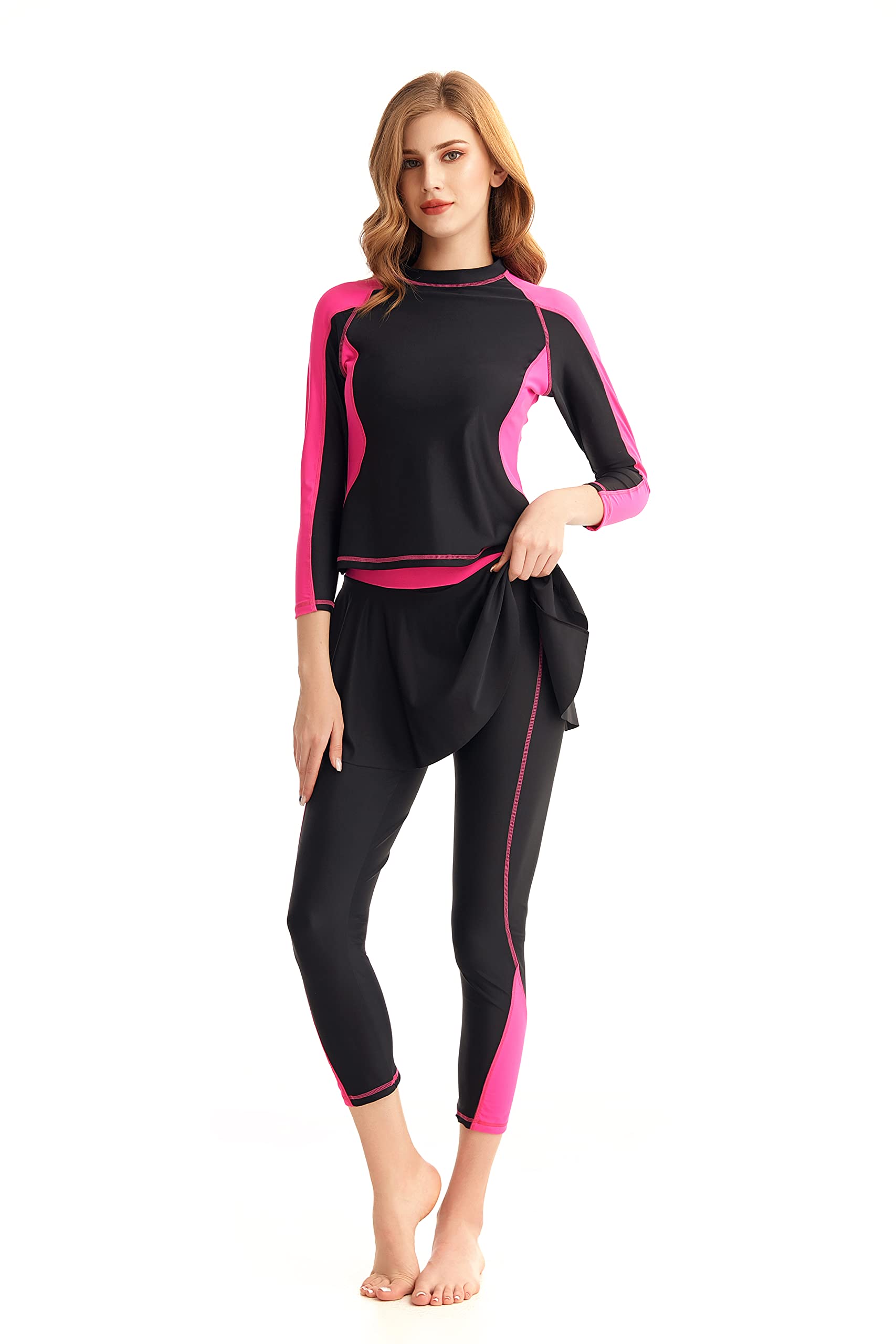 Mujer Manga Larga Trajes de baño Conjunto de Traje de baño de Falda de baño Traje de Surf Burkini Rash Guard