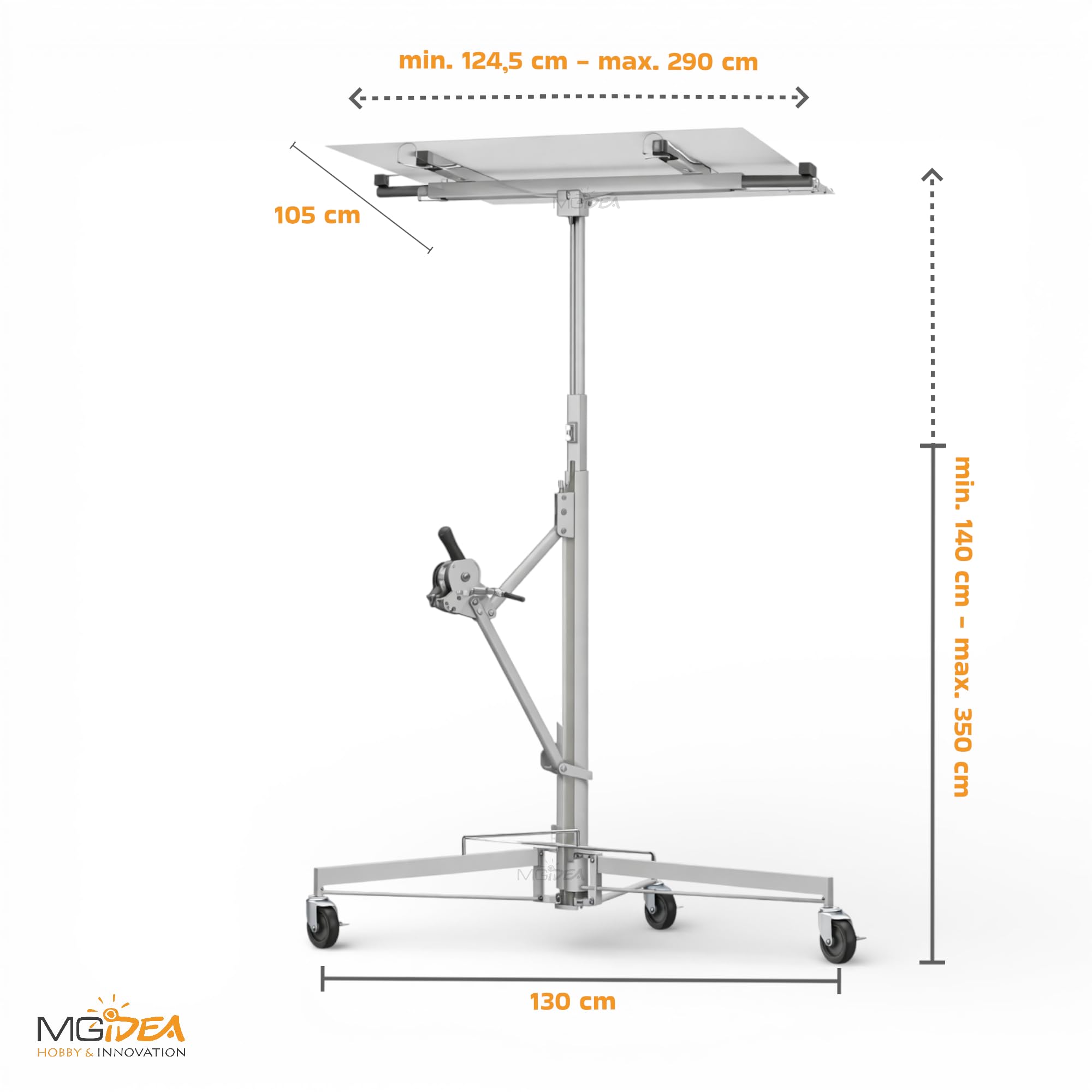 ALZA LASTRE SOLLEVATORE PANNELLI CARTONGESSO SUPPORTO REGOLABILE 68KG 3,5 M RICHIUDIBILE CON RUOTE BLOCCABILI ACCIAIO