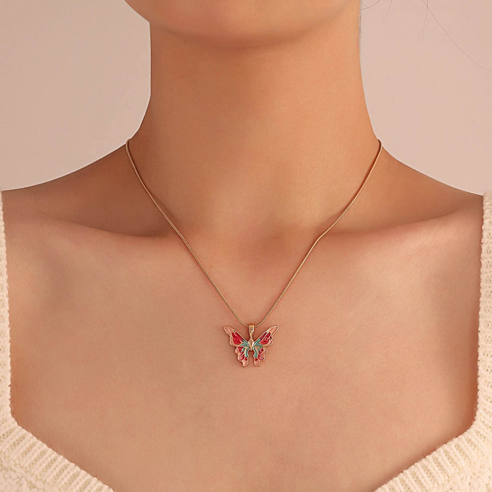 Collana Choker Oro Stratificata Con Ciondoli Farfalla E Serpente - Stile Boho Vintage - 5