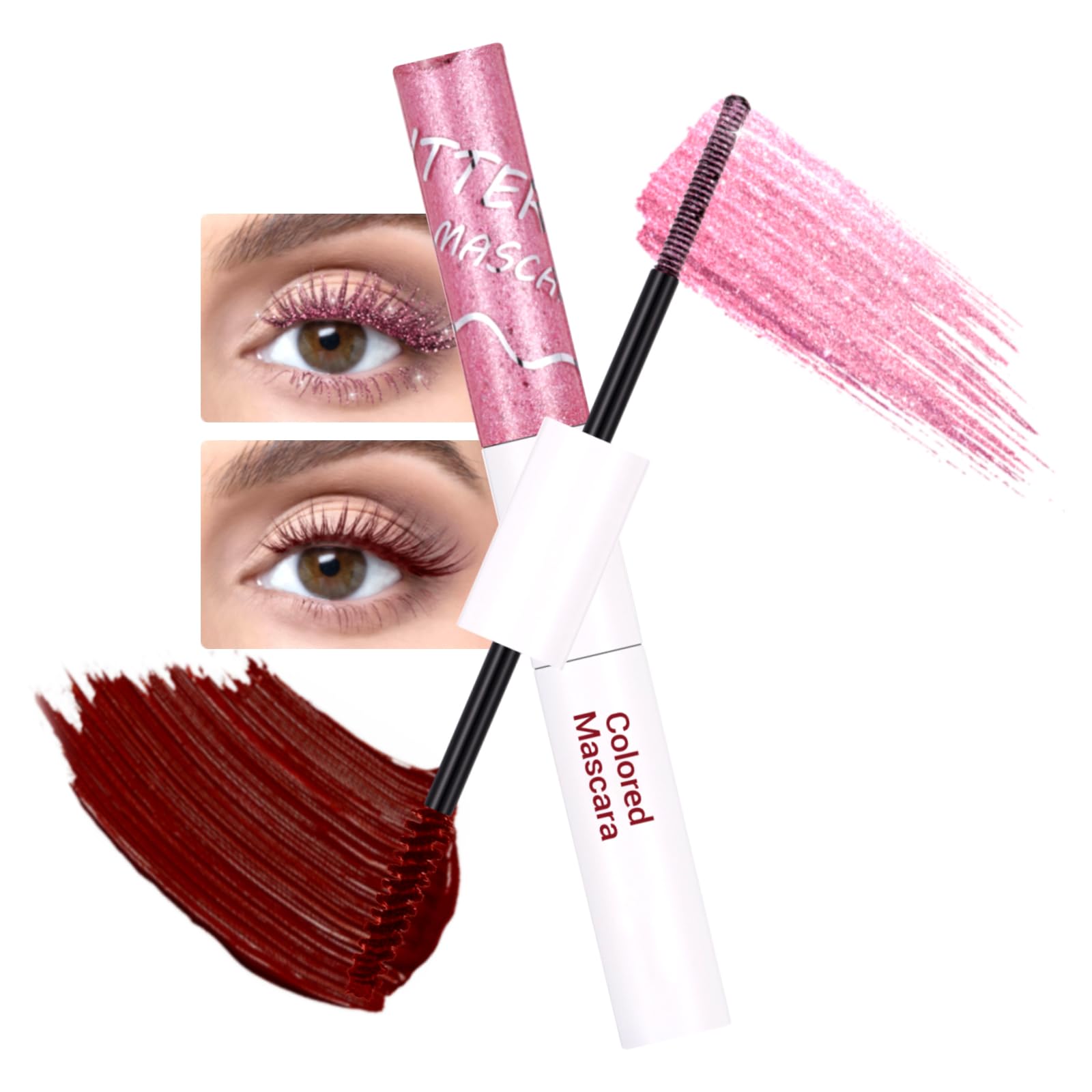DAGEDA Wine Mascara Dual-Ended,Quick-Drying Glitter & Matte Colored Mascara
