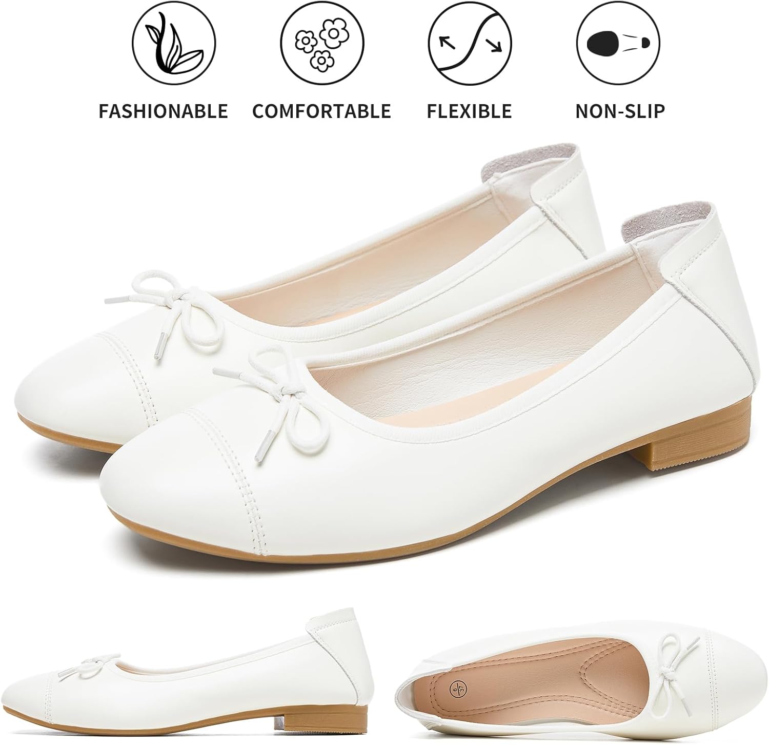 hash bubbie Women's Flats Shoes Black Ballet Flats Foldable PU Leather Comfortable Slip-On Dress Shoes with Bow - Image 9