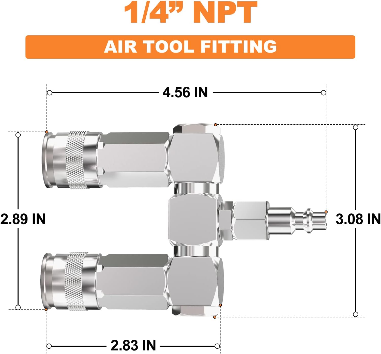 GASHER 2-Way Air Manifold 3 Ports Steel Industrial Pneumatic Air Compressor Quick Connect Socket Swivel 360 Degrees Type Air Hose Splitter with 2 Couplers and 1/4" Male NPT Plug