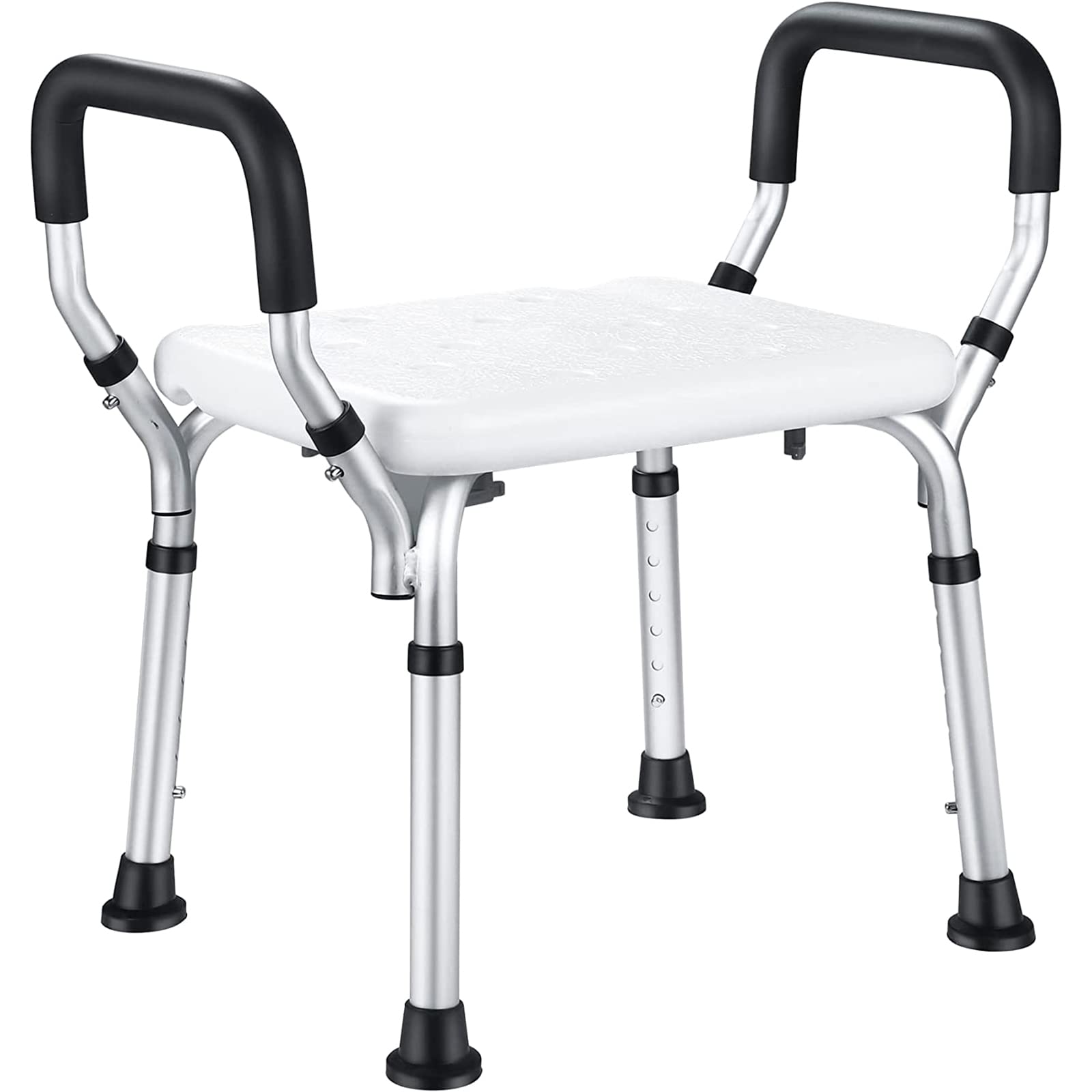 Silla De Ducha, Asiento De Ducha Regulable En 6 Posiciones En Altura, Taburete De Ducha Antideslizante con Brazos Y Agujeros De Desagüe, para Ancianos O Discapacitados, Carga 136 Kg