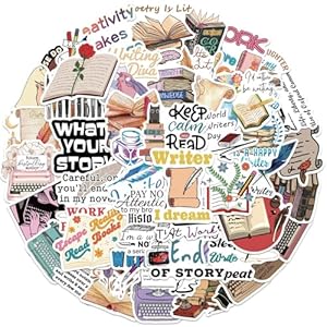 Calcomanías de escritor para niños, adolescentes, estudiantes, profesores, 50 unidades, calcomanías de vinilo estéticas de lectura de amor para portátiles, Gxizlba Book Autor, calcomanía decorativa