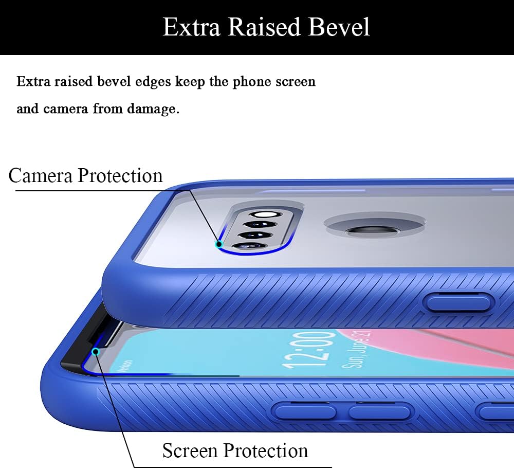 HATOSHI LG K51 Case with Built-in Screen Protector, Heavy Duty Protection Crystal Clear Shockproof Rubber Bumper Protective Phone Case Cover, Blue