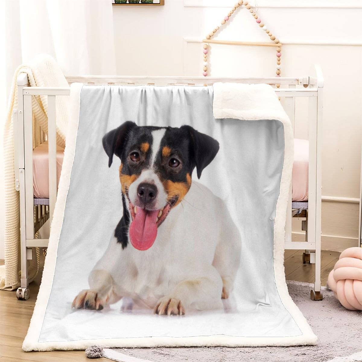 KITUNE Jack Russell Terrier Blanket Throw Kids Adults 3D Print Pet Dog Fleece Blanket Soft Warm Cozy Plush Sherpa Blanket for Sofa Bed Child Girls Boy Room Decor Nap Trave Blankets Double 50x60Inch