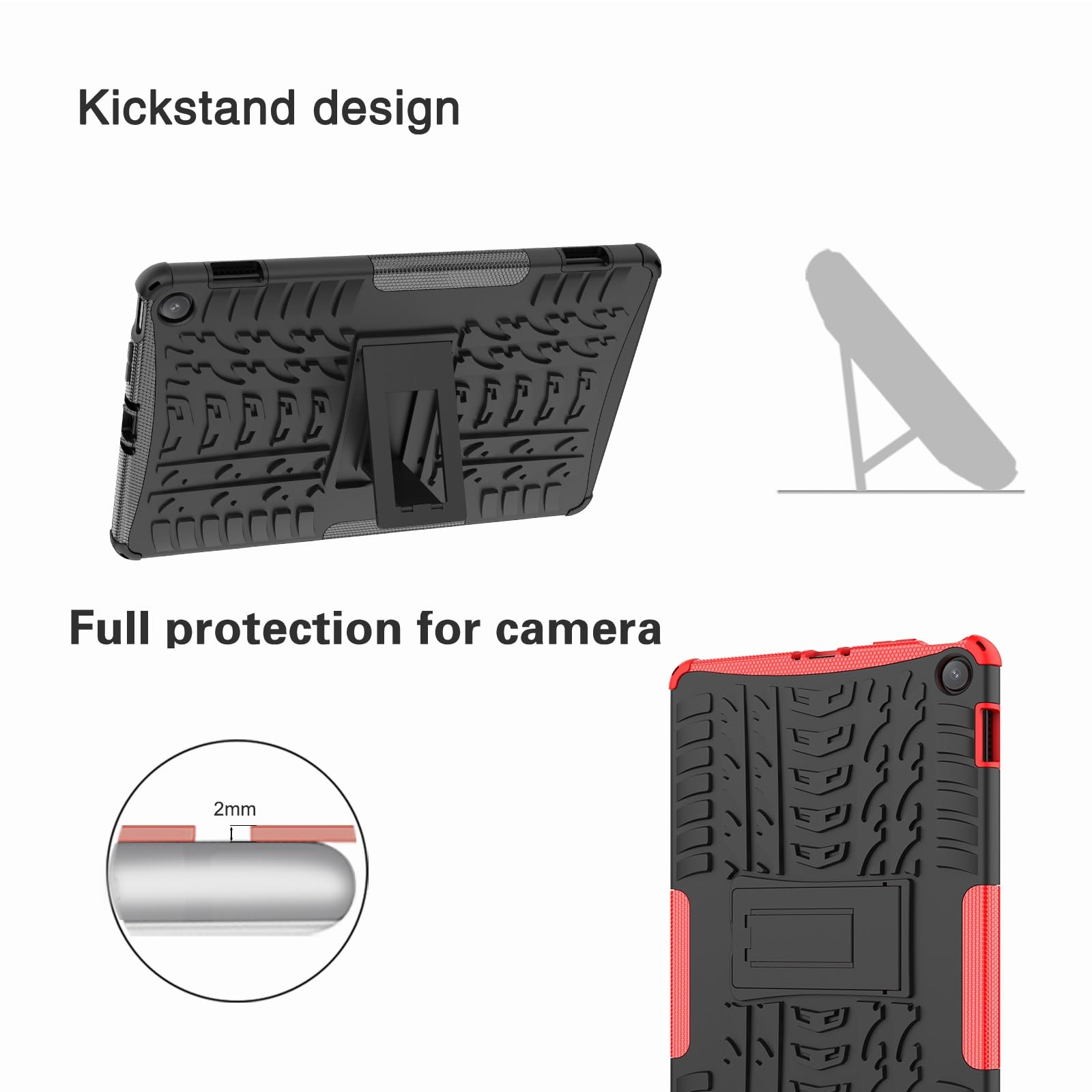 Copertura per tablet per Fire Max 11 pollici Rilasciato 2023 Struttura della gomma antiurto TPU+PC Custodia protettiva con supporto pieghevole maniglia (ROSSO)