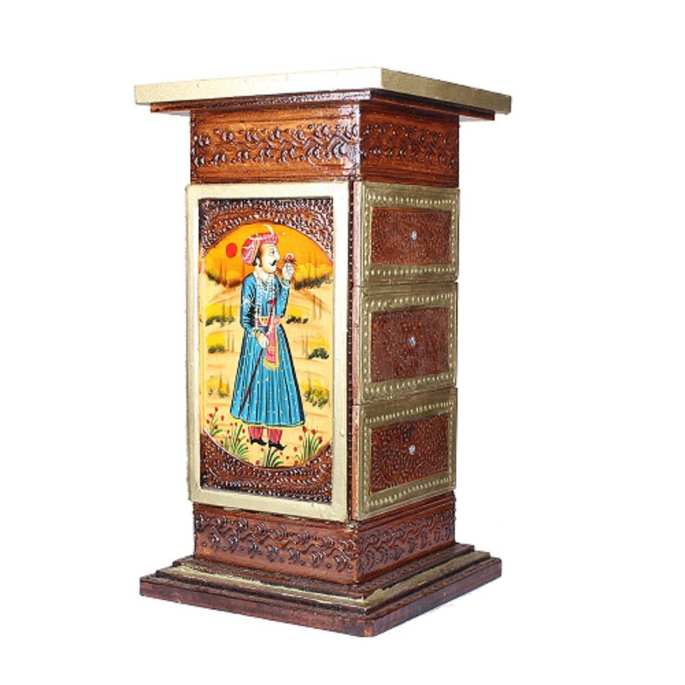 Apka Mart The Online Shop APKAMART Hand Crafted Wooden Side Corner Pillar Cum Cabinet - 24 Inch Height - Handicraft Showpiece & Utility Article for Home Decor, Room Decor and Gifts 4