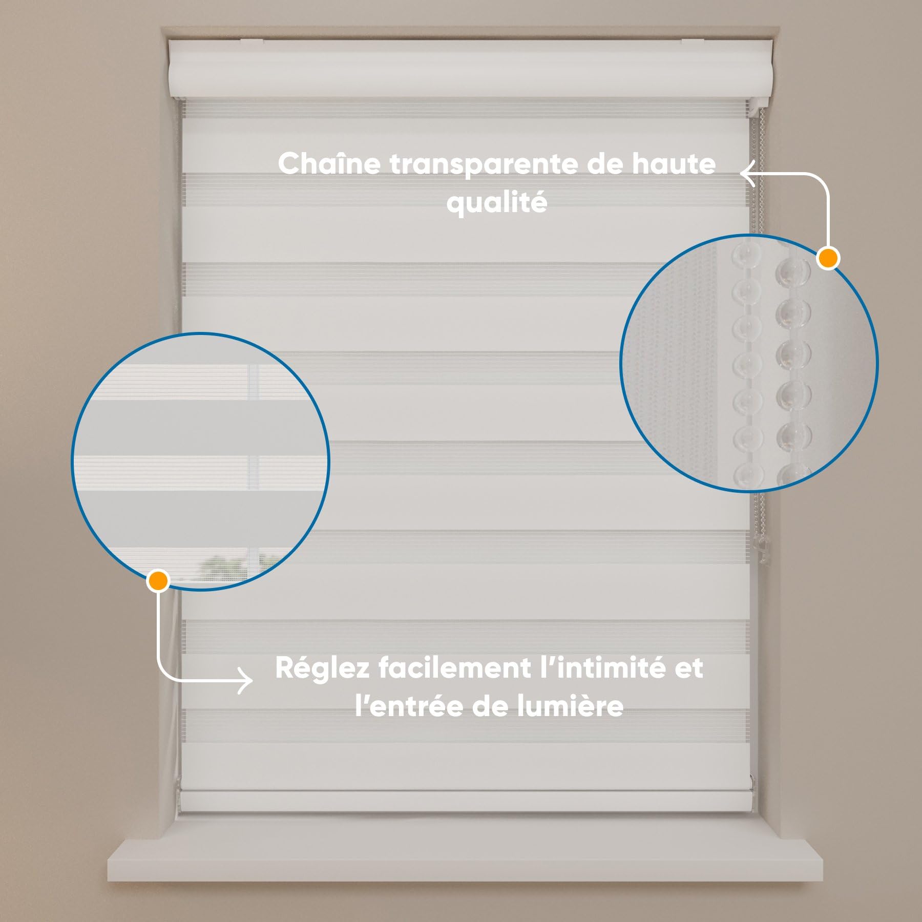 DTCH® Store Enrouleur Jour Nuit avec Caisson, Blanc, 200 x 175 cm