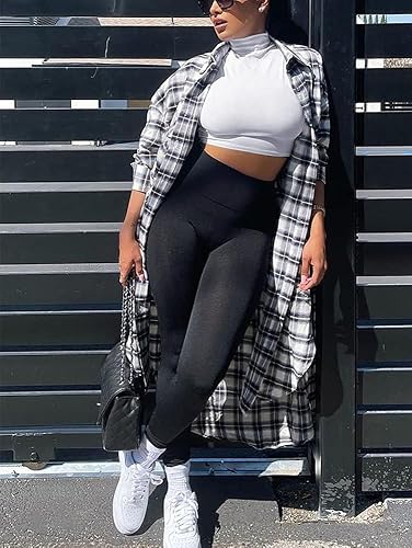 Miniatura 6 de LCNBA Camiseta corta de manga larga para mujer, cuello alto, sexy, básica, recortada