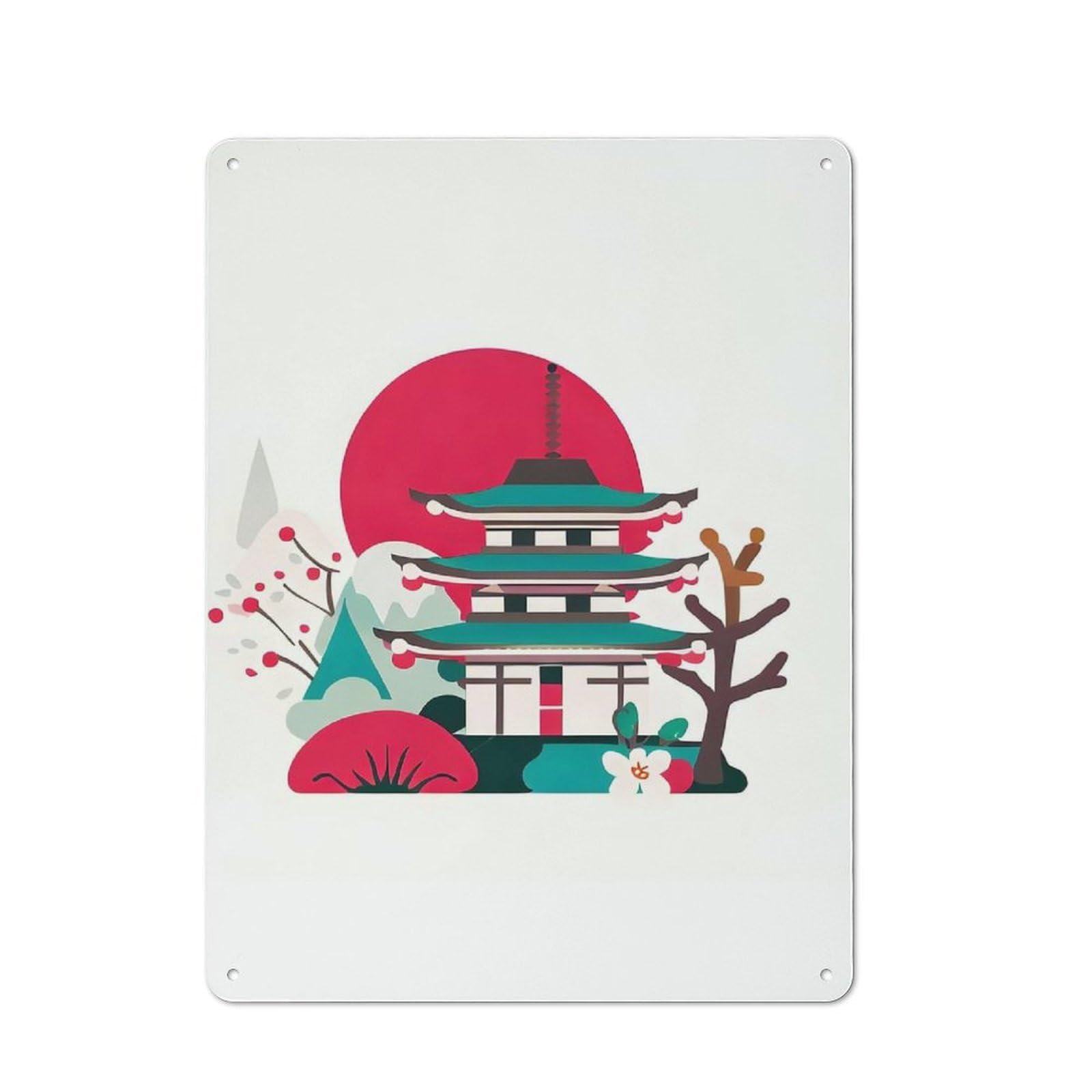 Junmoney Japan Flat Illustration Workshop Style Metal Wall Decor 40X30cm, Tin Sign For Tool Room, Garage, Studio Or Home Bar