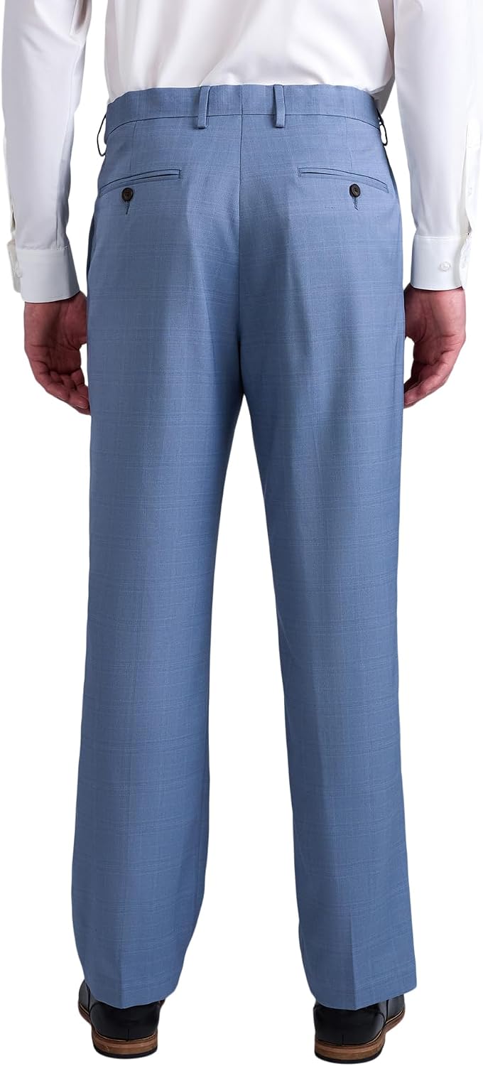 Haggar Men's Premium Comfort Tonal Plaid Classic Fit Flat Front Stretch Dress Pant Chambray