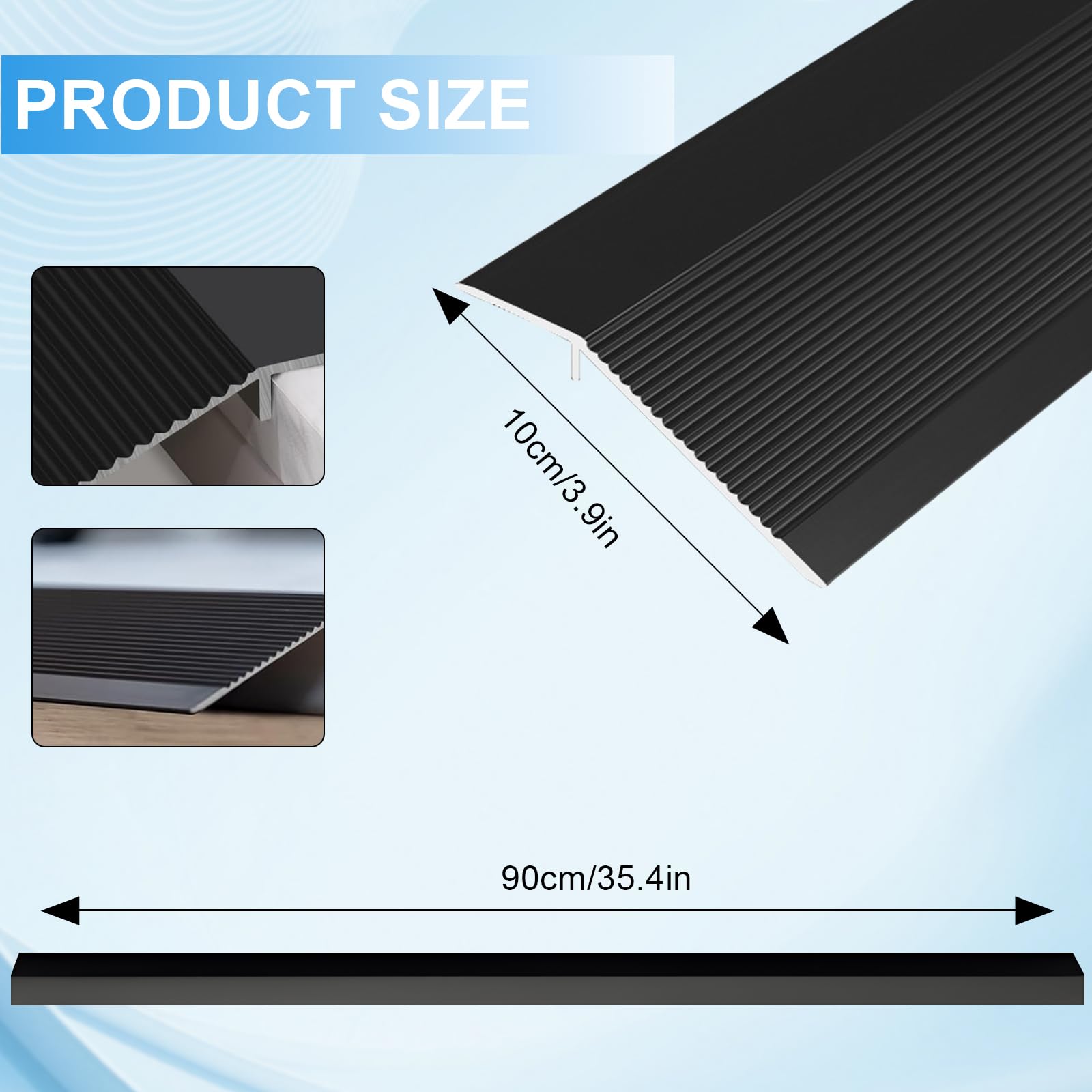 Profil przejściowy samoprzylepny aluminiowy z taśmą klejącą 0,9m×10cm, profil przejściowy wyrównanie wysokości, mostkowanie od 10 do 35 mm, listwa wykończeniowa do rampy progowej, robota odkurzającego