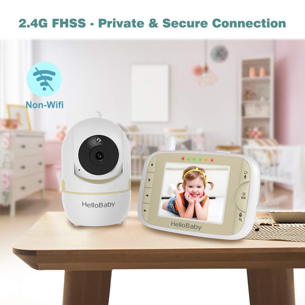 HelloBaby Baby Monitor con telecamera,display da 3,2 pollici,baby monitor video e audio,telecamera per bambini Pan-Tilt-Zoom a distanza, visione notturna, funzione citofono,HB65