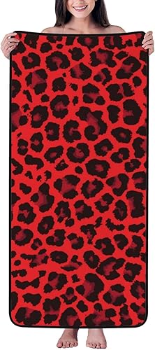 Toalla de baño con estampado de leopardo rojo, 55 x 27 pulgadas, toalla de baño de microfibra de viaje, toalla de playa para hombres y mujeres disponible en Yaxa Peru