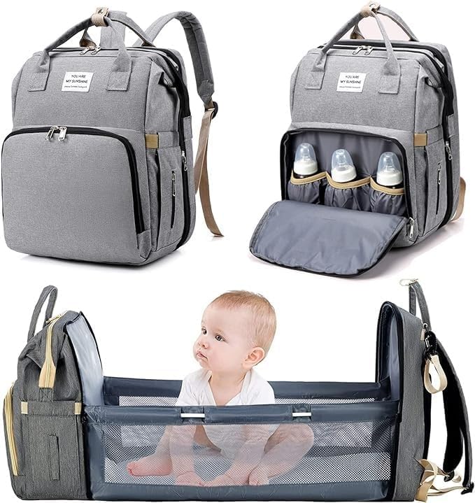7 in 1 Backpack Changing Bag Lying Baby Bed Multifunctional Portable Travel Diaper Bag with Bed, Multicolored