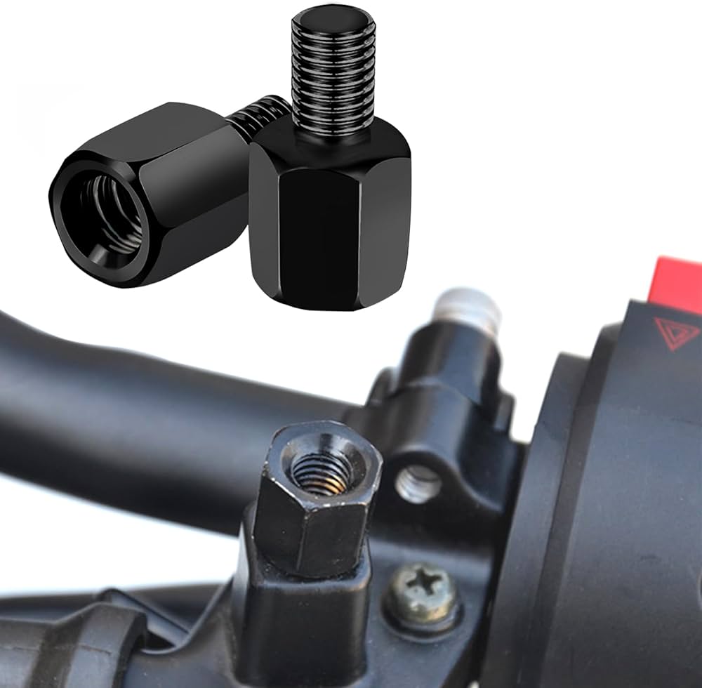 Adaptateur Rétroviseur, Au Rétro : M10 Filetage à Droite, Au Guidon M10 Filetage A Gauche Noir::7184