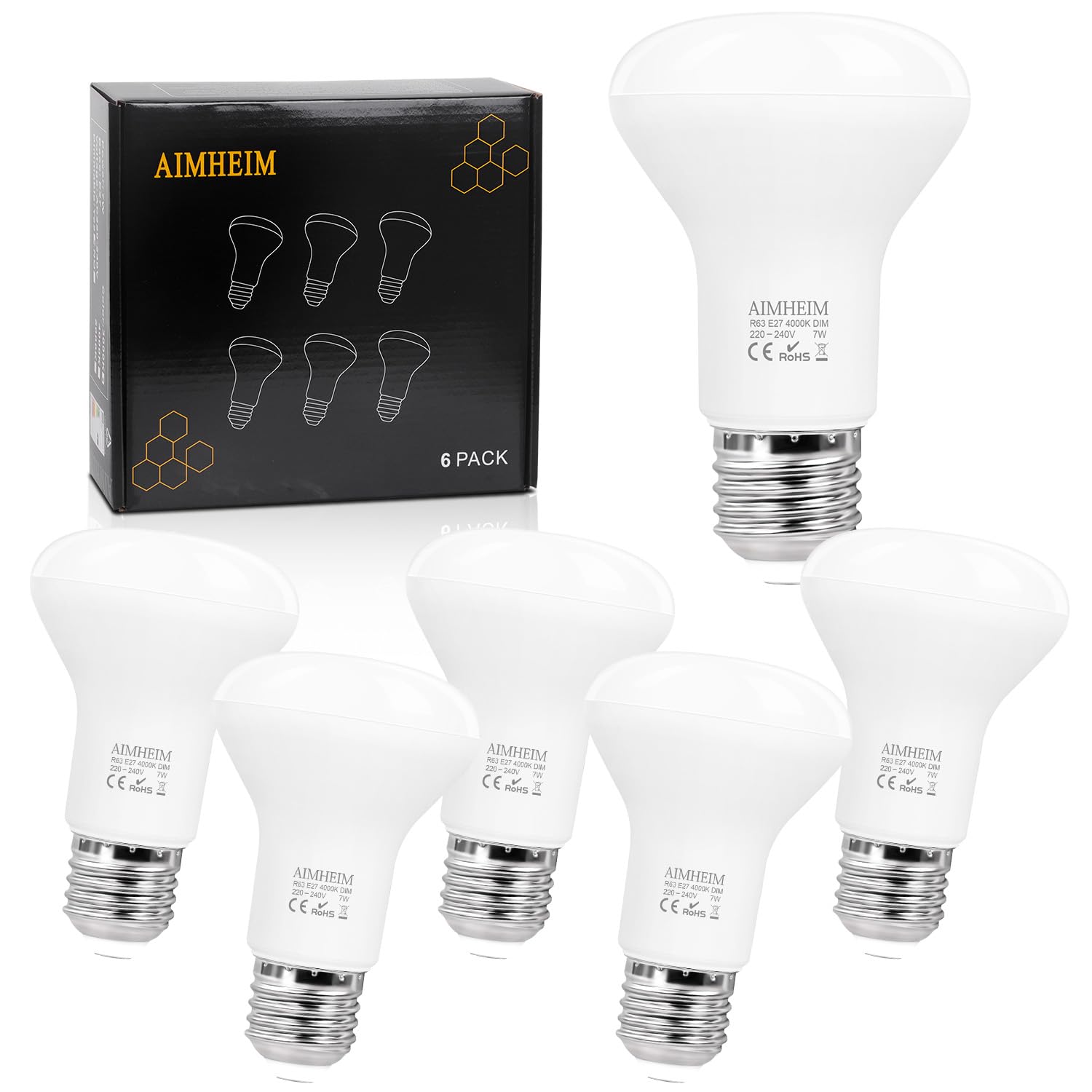 AIMHEIM E27 LED Glühbirne Dimmbar, 7W Reflektor Lampen Neutralweiß 4000K R63 Birnen Ersatz 70W, 120°Abstrahlwinkel, LED E27 Leuchtmittel, 6 Stück