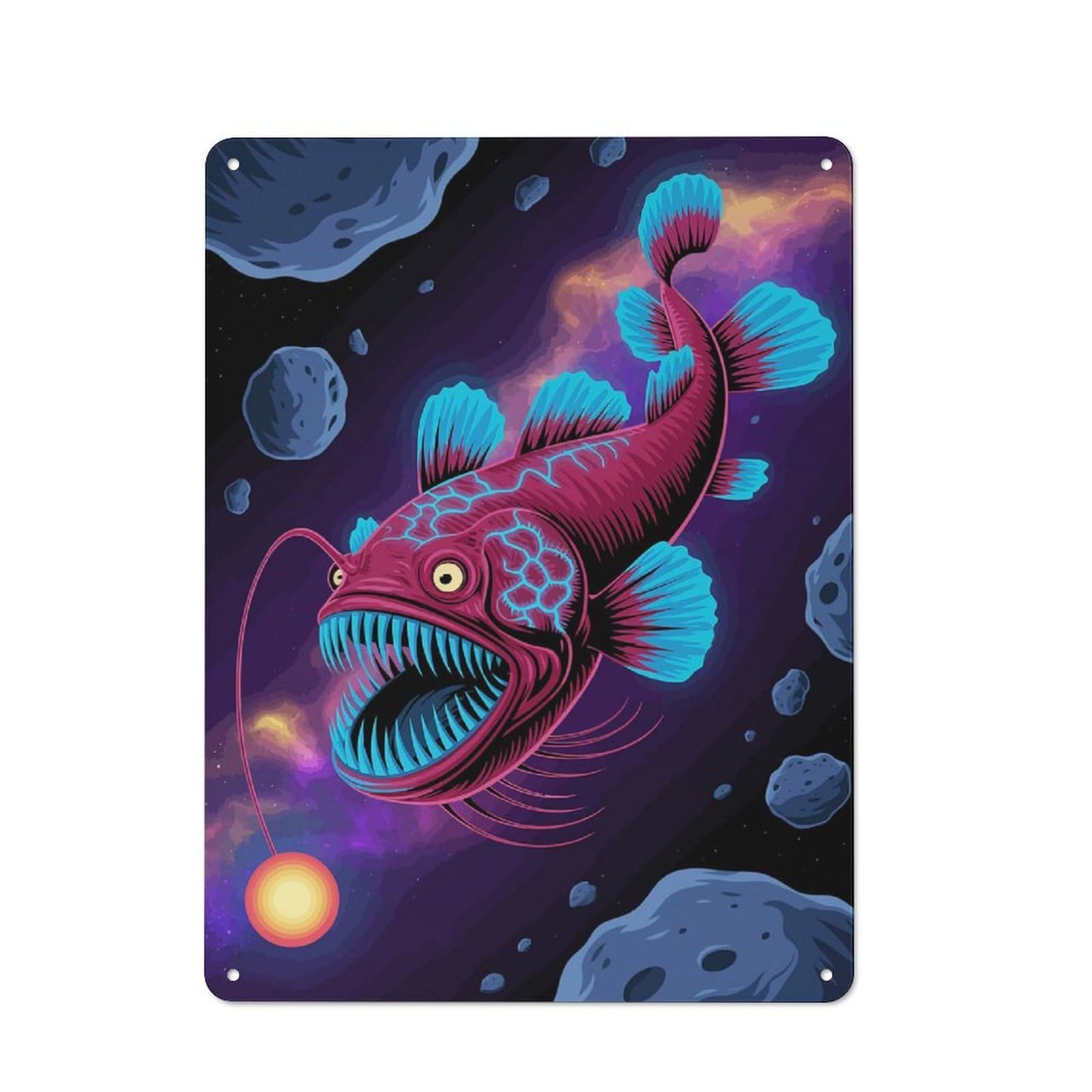 Junmoney Cosmic Anglerfish In Asteroid Field Tin Wall Plaque 40X30cm With For Guest Room Or Hallway, For Hallway Wall Decor Fans