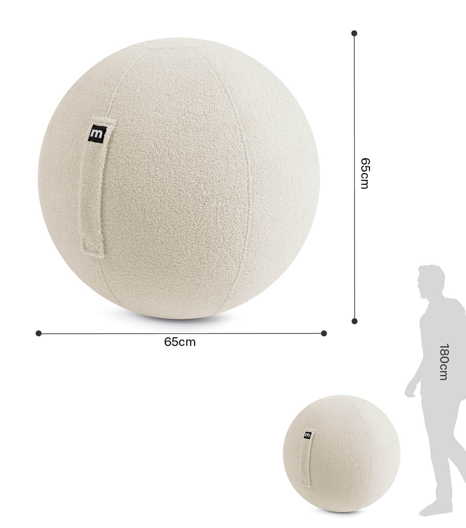 mokebo ergonomischer Sitzball 'Der Runde' mit Pumpe, Pezziball, Yogaball oder Gymnastikball mit Teddybezug, 65cm Breite, Bürostuhl Alternative für Zuhause & Büro in Natur Beige