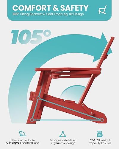 Miniatura 5 de Silla Adirondack plegable, sillas para hogueras de polietileno de alta densidad para todo tipo de clima, sillas Adirondack de plástico con soporte