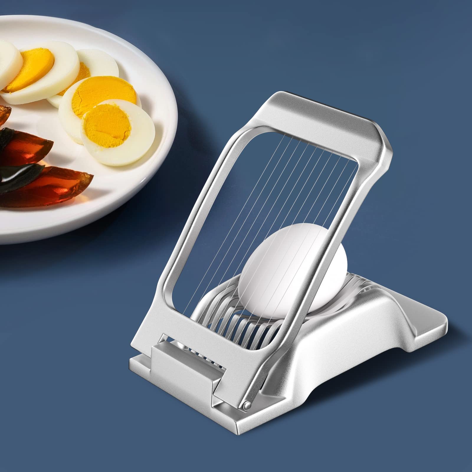 Newpop Cortador Huevos Duros aluminio, corta huevo cocidos profesional Apto Para Lavavajillas, alambres de corte de huevos, tensión individual y estable para Huevos, Kiwi, Fresas, Alimentos Blandos