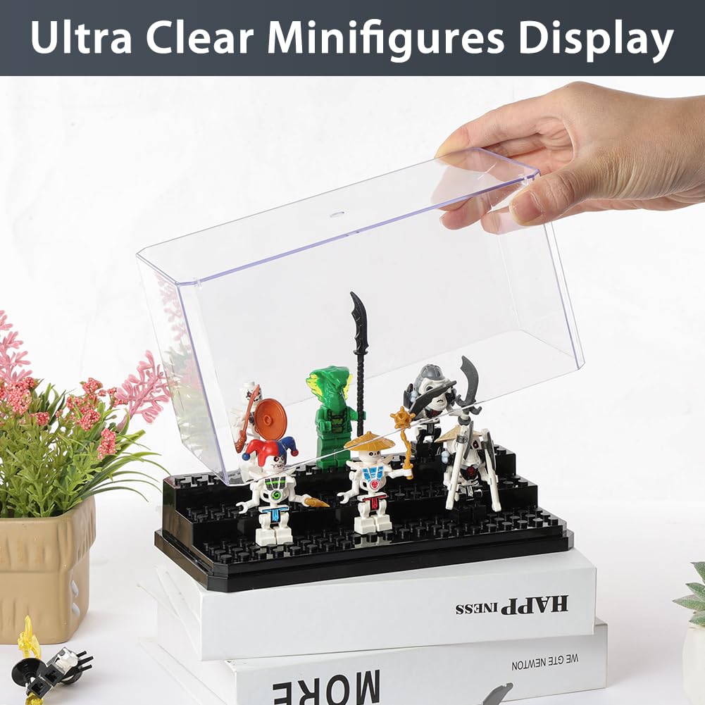 HOTUT Minifigure Display Case for Action Figures Blocks Clear Dustproof Acrylic Brick Model Display Case Box for Minifigures Collectors with 3 Movable Steps - Image 4