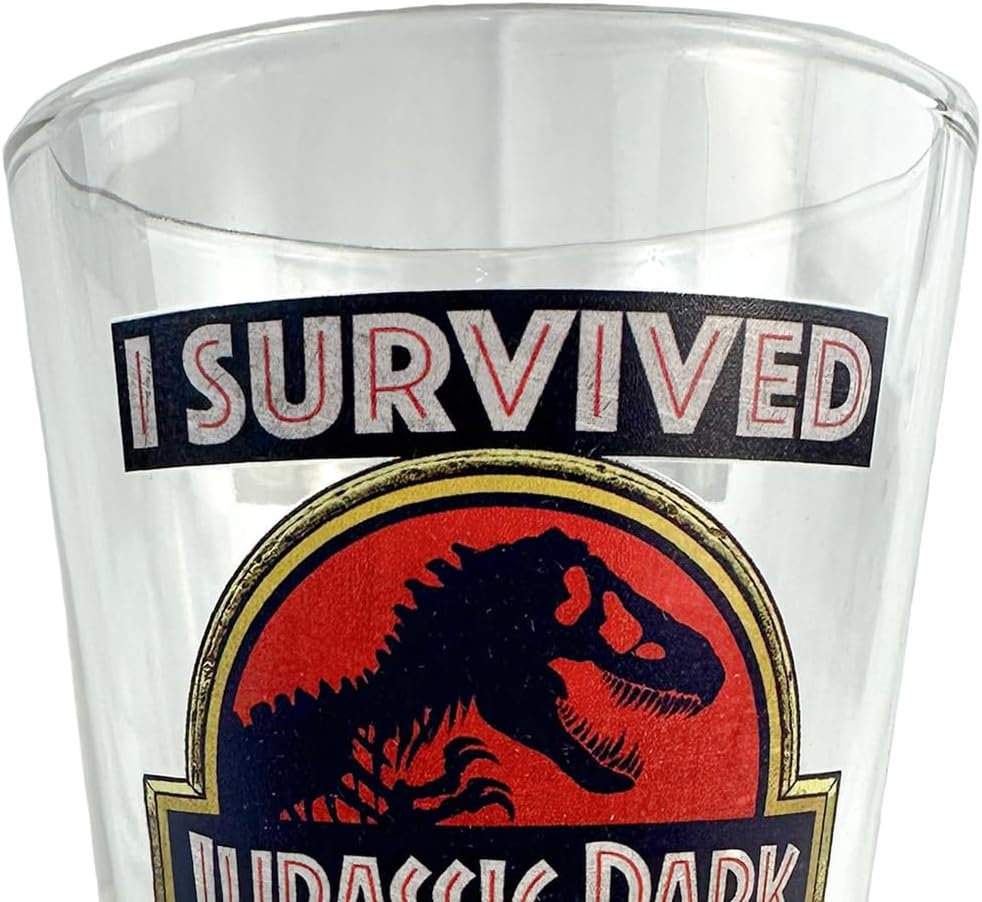 Surreal Entertainment Jurassic Park I Survived Jurassic Park 16oz Pint Drinking Glass Tumbler