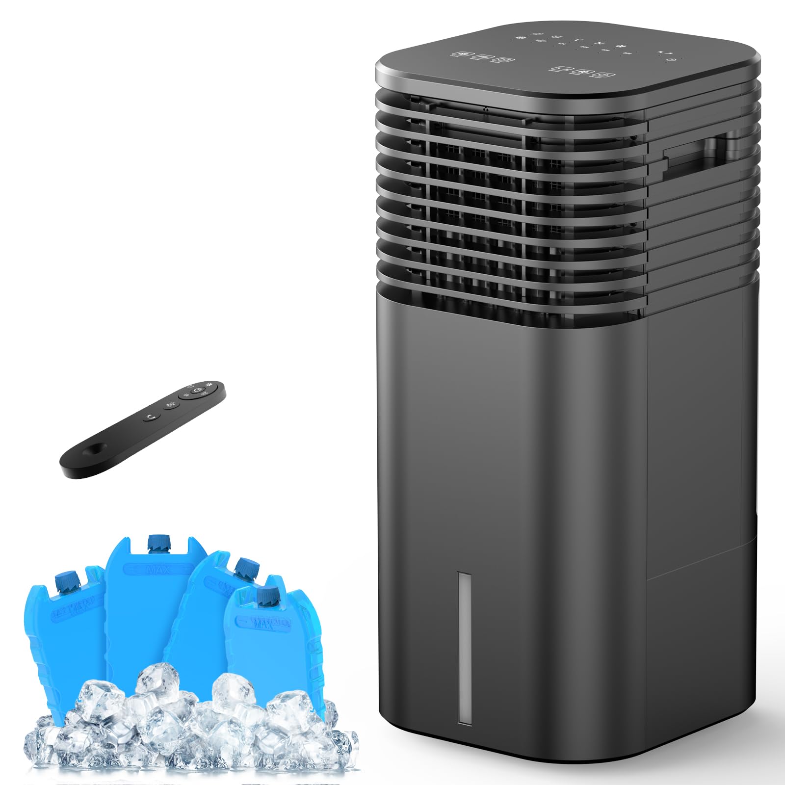 FLOWBREEZE Portable Air Cooler 03 with dimensions and feature icons