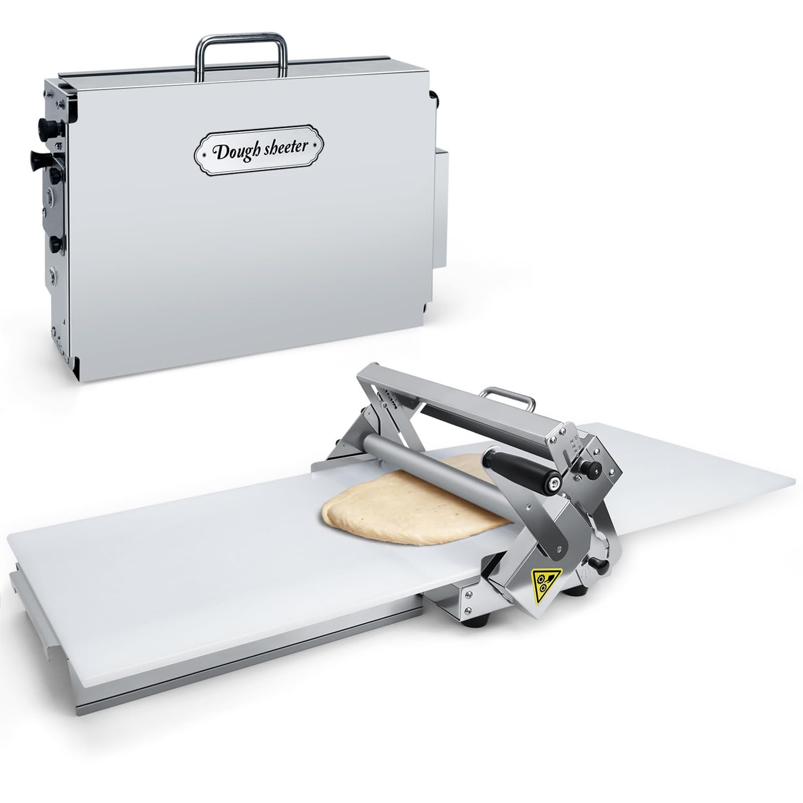 Sfogliatrice manuale compatta, Macchina per Pizza in Acciaio Inox, Sfogliatrice Pasticceria Cornetti, Stendipasta da Tavolo, Spessore Regolabile, per Preparare Pasta Sfoglia per Pasticceria (A, Rs101)