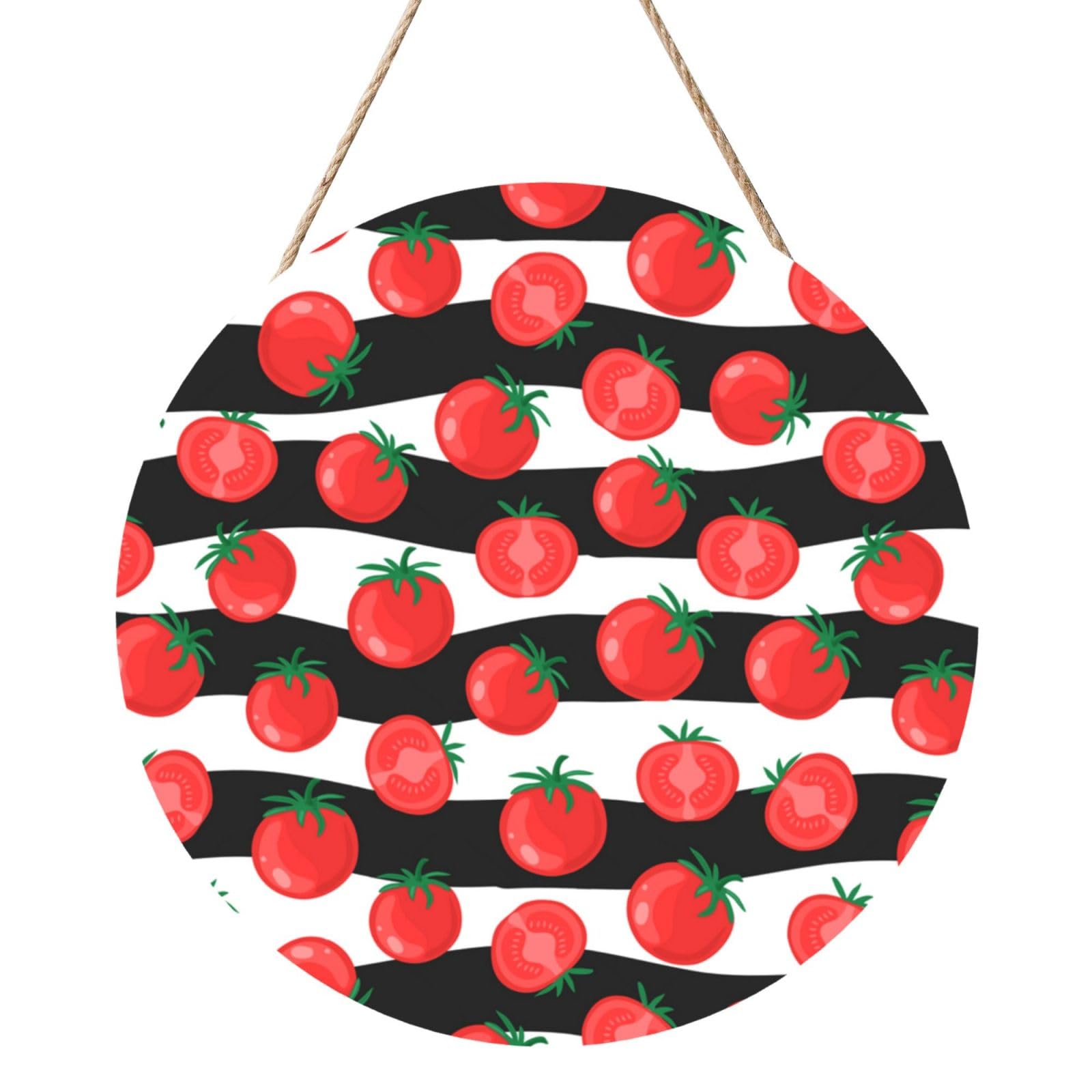 InOmak Red Tomatoes With Streak, Round Wood Panel Painting 12 in, Wall Hanging Painting For Home