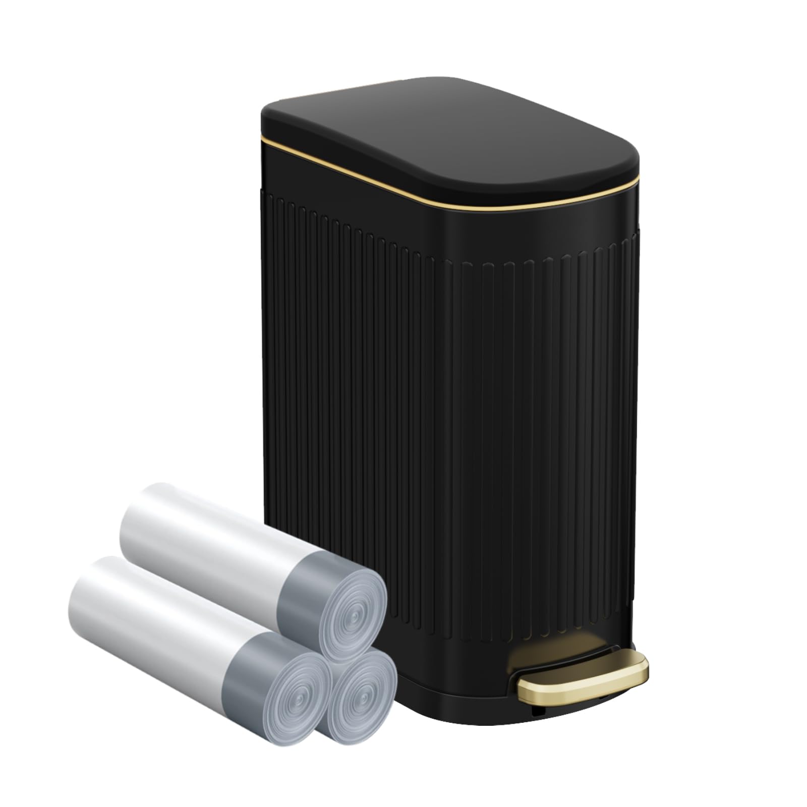 KSSKSS 2.6 Gallon Slim Bathroom Trash Can with Soft-Close Foot Pedal, 10L Stainless Steel Garbage Can with Removable Liner Bucket, for Narrow Spaces,Bathroom, Bedroom (Matt Black) — image 1