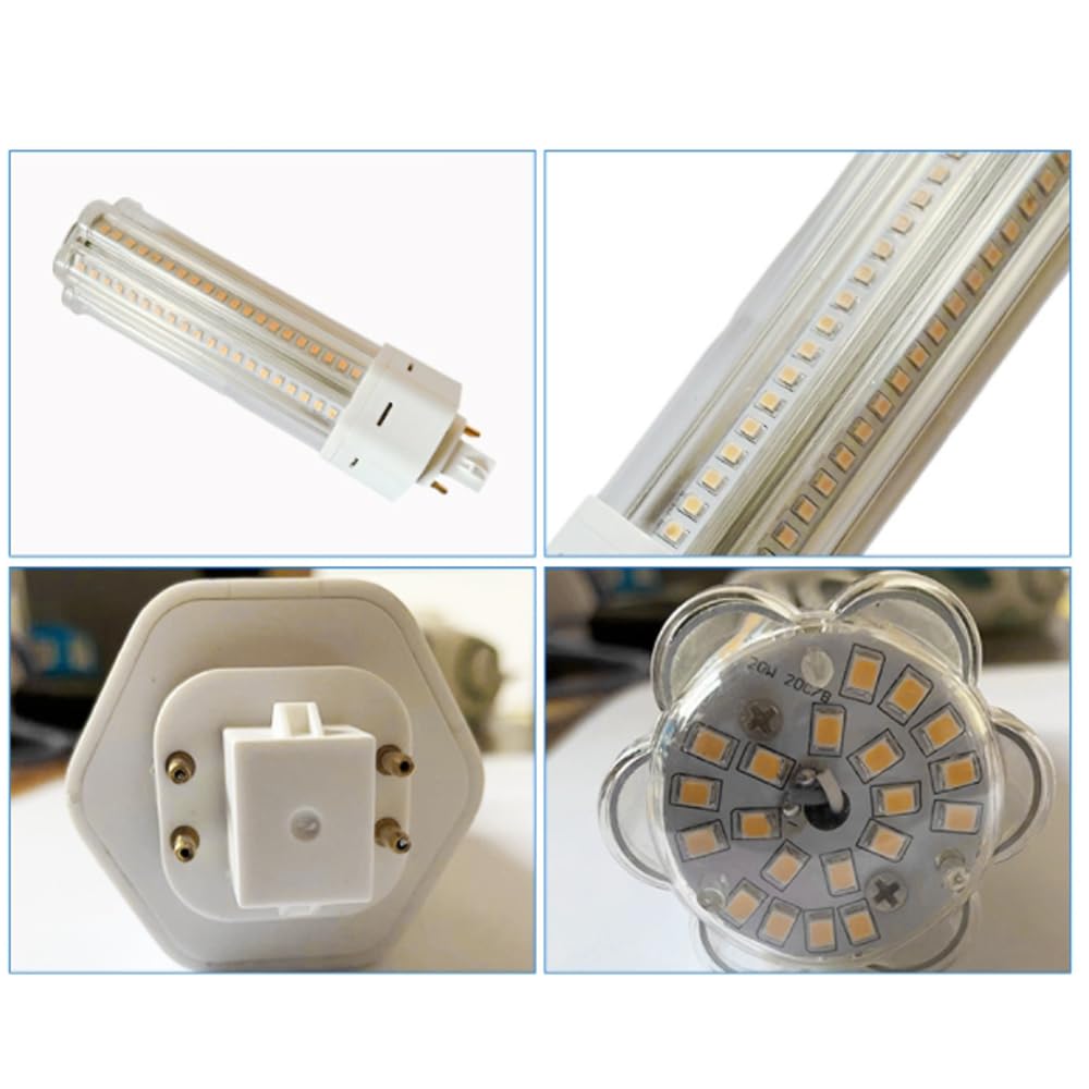 Paquete de 10 Bombillas Led Gx24Q con Base de 4 Pines, Cálido 3000 K, Fluorescente Compacta de 22 W para Ventilador de Baño, Campana de Cocina, Lámpara Enchufable de 6000 K, Ángulo/Warm Whit