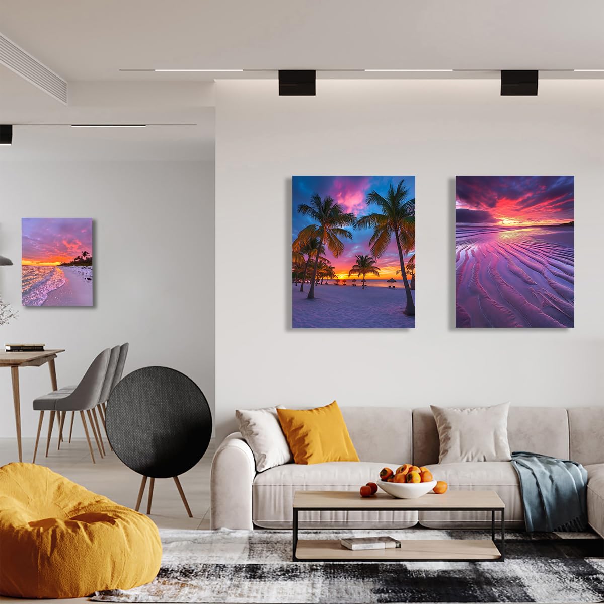 Arte en Lienzo Playa Atardecer Océano Paisaje Moderno 50x70cmx3