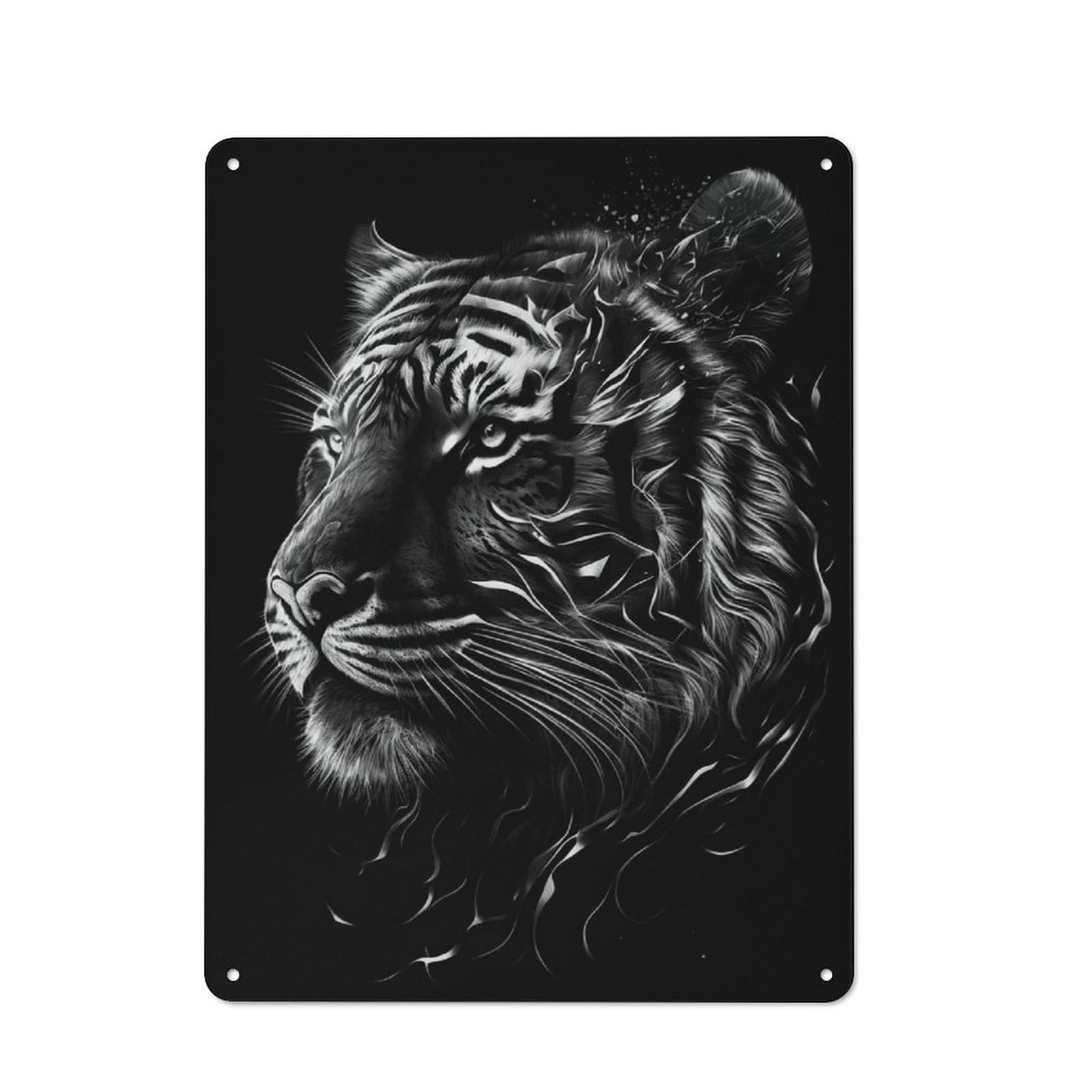 Junmoney Black Silver Tiger Vintage Tin Wall Plaque 40X30cm For Workshop Wall, A Decorative Christmas Gift For Makers And Diy Enthusiasts