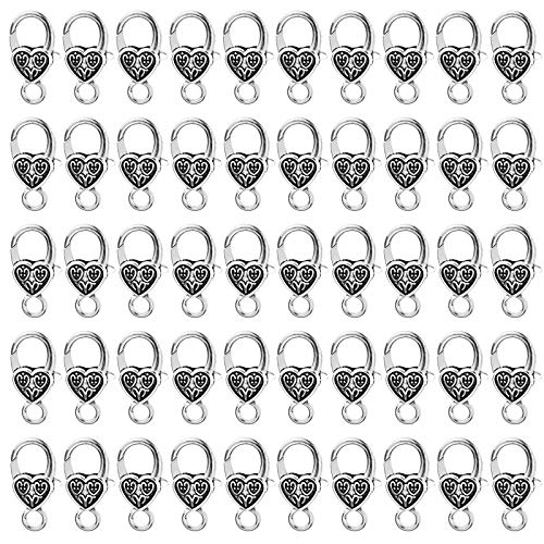 Tongcloud 50 Piece Tibetan Antique Silver Large Heart Lobster Claw Clasps Jewelry Making Findings