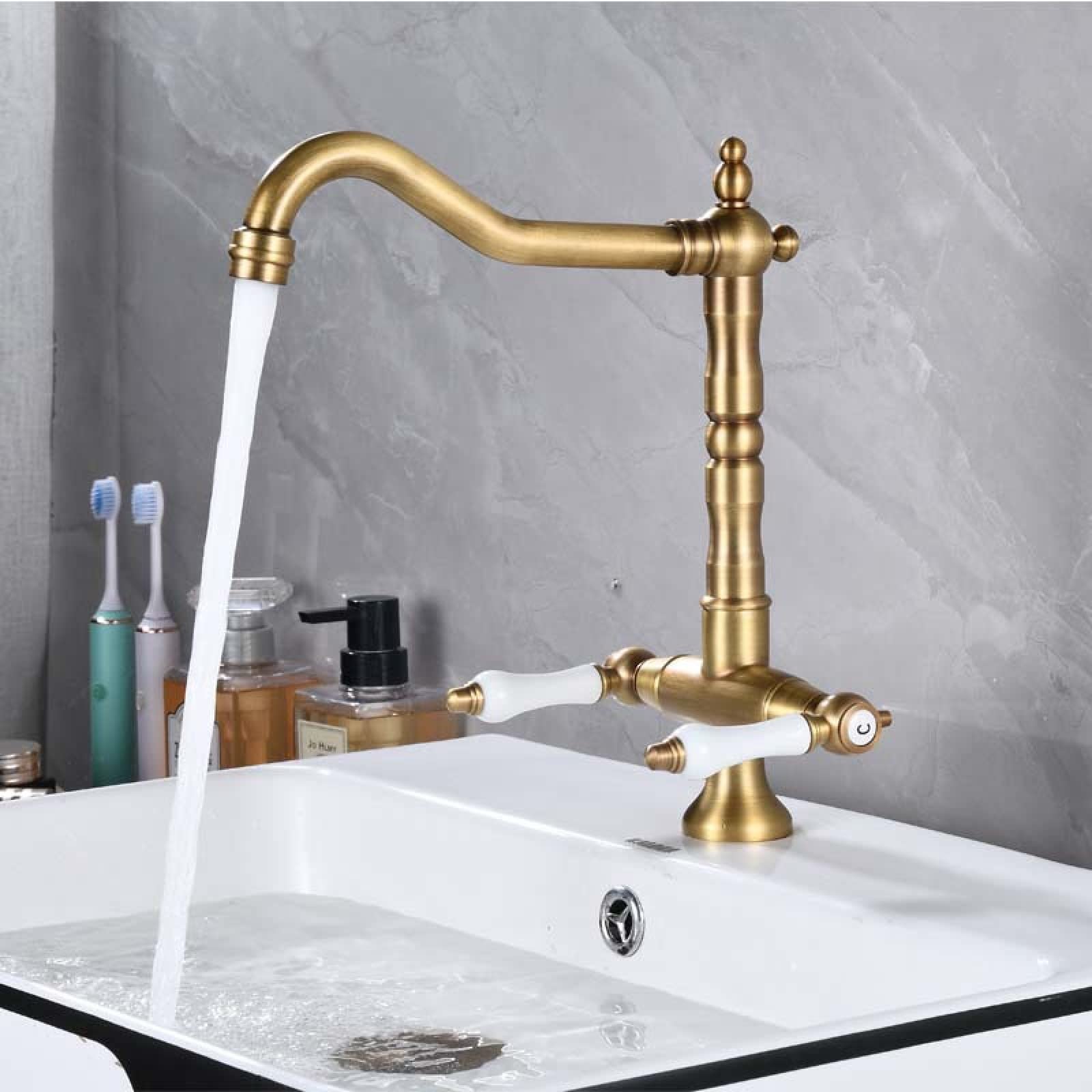 Fanjubei Antique Brushed Fabric Kitchen Rotating Double-Handle Hot And Cold Basin Faucet, Antique Brushed Faucet