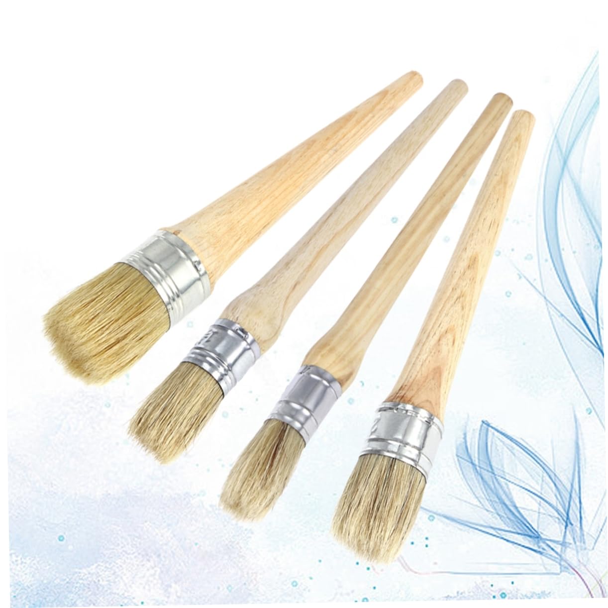 NUOBESTY Pinceau Rond à Manche Long en Bois, Lot de 4 Pièces