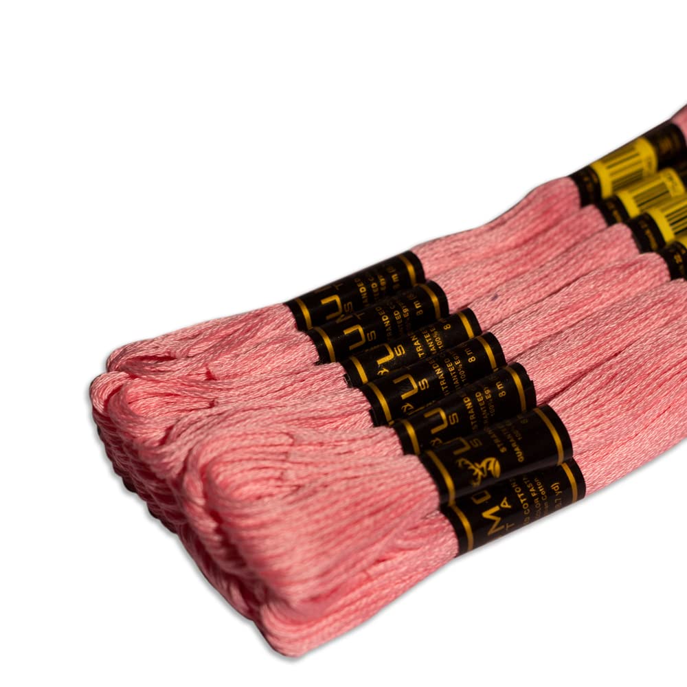 12 Pieces 50/957 Geranium Premium Embroidery Thread Egyptian Cotton Skeins Cross Stitch Floss Oeko TEX Stranded Red Light Pink 50