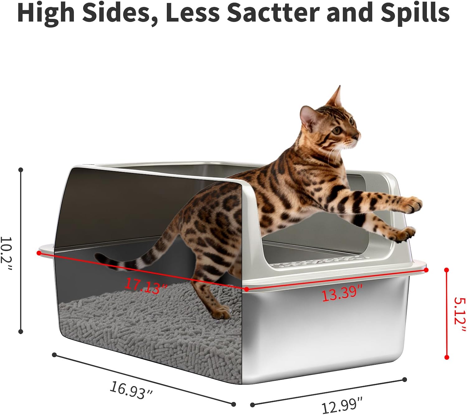 Kirecoo 2 Pack Stainless Steel Litter Box with Lid, Medium Enclosed Metal Cat Litter Box Pan High Sided, Easy Clean Anti-Leakage Litterbox Tray for Cats, Kittens or Multicat, Bunny, Scoop Included