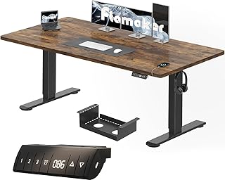 Flamaker In hoogte verstelbaar bureau, 180 x 80 cm, in hoogte verstelbaar, elektrisch met geheugenfunctie, computertafel met kabelbeheer, staand bureau, bureautafel, bruin