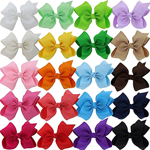 QingHan 20pcs 5 inch Hair Bows For Girls Grosgrain Ribbon Boutique Bow Alligator Clips For Teens Toddler Children