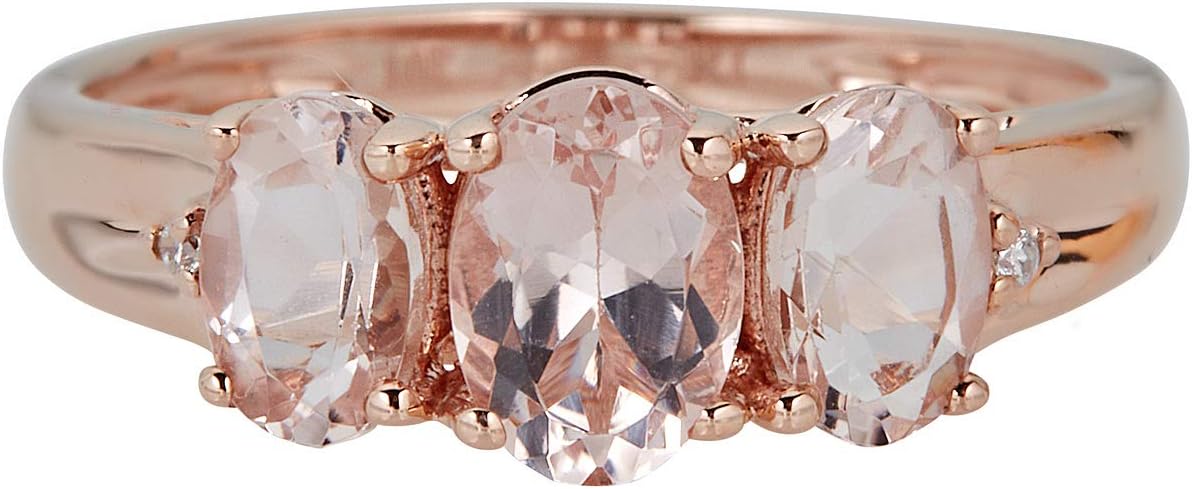 Gin & Grace 10K Rose Gold Pink Natural Morganite Diamond 3 Stone Engagement Promise Propose Promise Ring for Women
