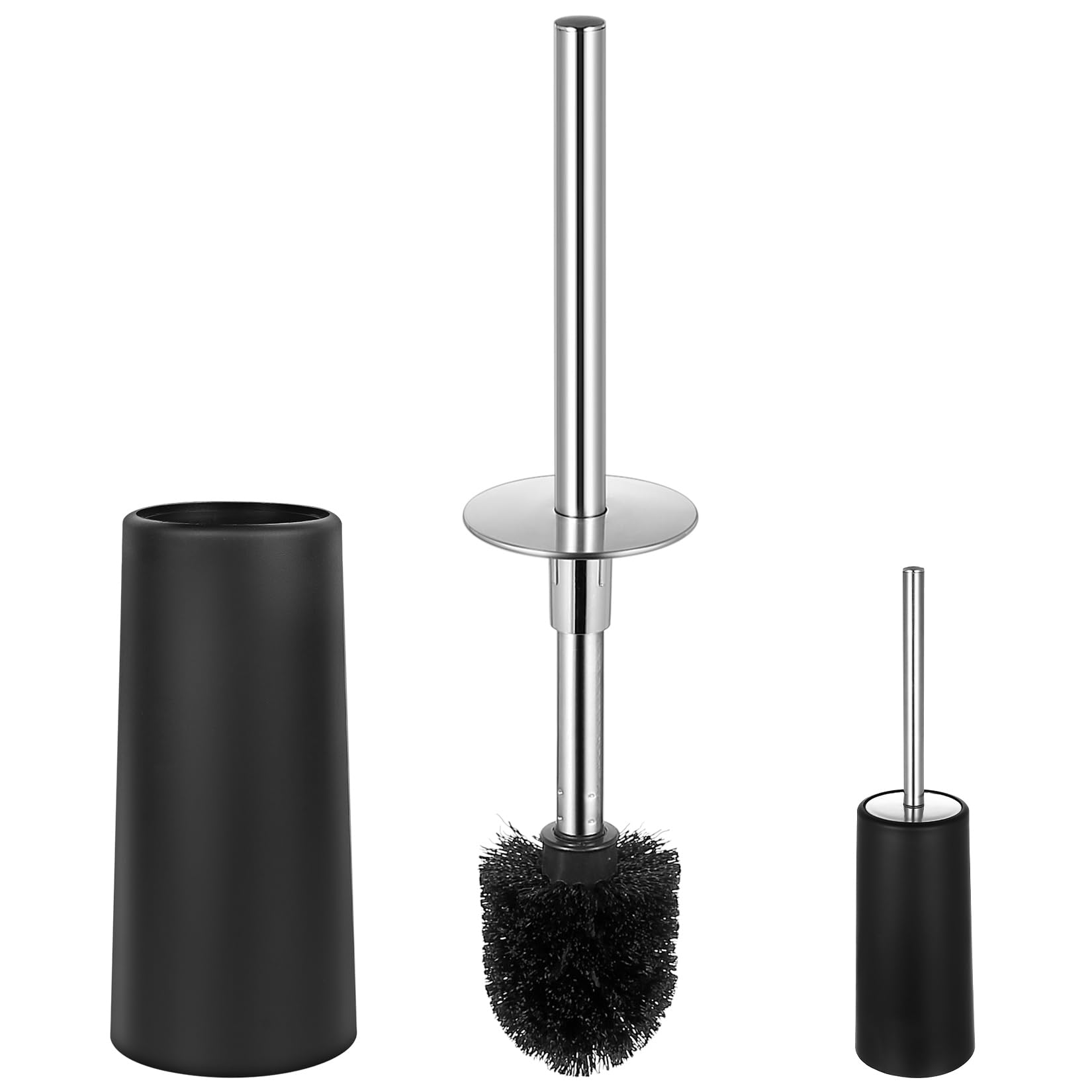 Freestanding Toilet Brush and Holder Set, Silicone Soft Loo Brush and Holder Set, Stainless Steel Lid Handle Bathroom Toilet Brushes Set for Hotel Home Bathroom Kitchen Cleaning