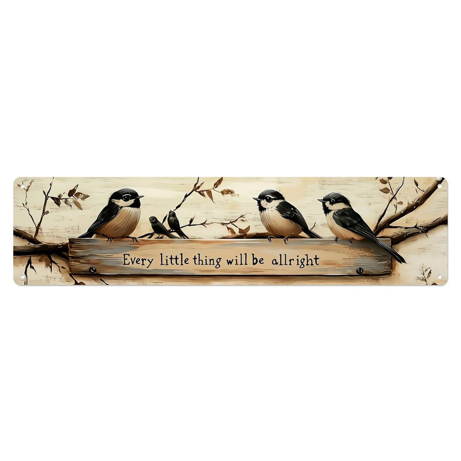 Birds On Branch With Sign Metal Tin Sign Plaque