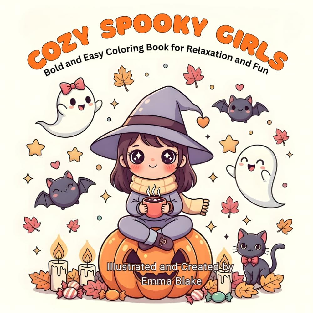 Cozy Spooky Girls Bold and Easy Coloring Book for Relaxation and Fun: 40 Cozy and Easy Halloween Designs for Girls | Relax, Color, and Enjoy a Not-So-Spooky Halloween!