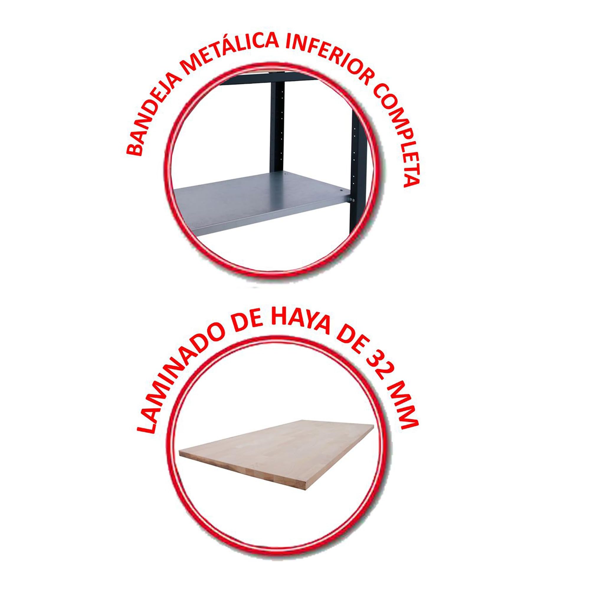 SimonRack Banco de Trabajo Taller, Capacidad Carga 1000 kg, 865x1200x750 mm, Mesa de Trabajo, 1 Cajón, Gris/Haya - BT6 PRO | Tablero Madera Alistonada 32 mm, Capacidad Carga 1000 kg, Madera Haya, Gris , Pintura anticorrosión
