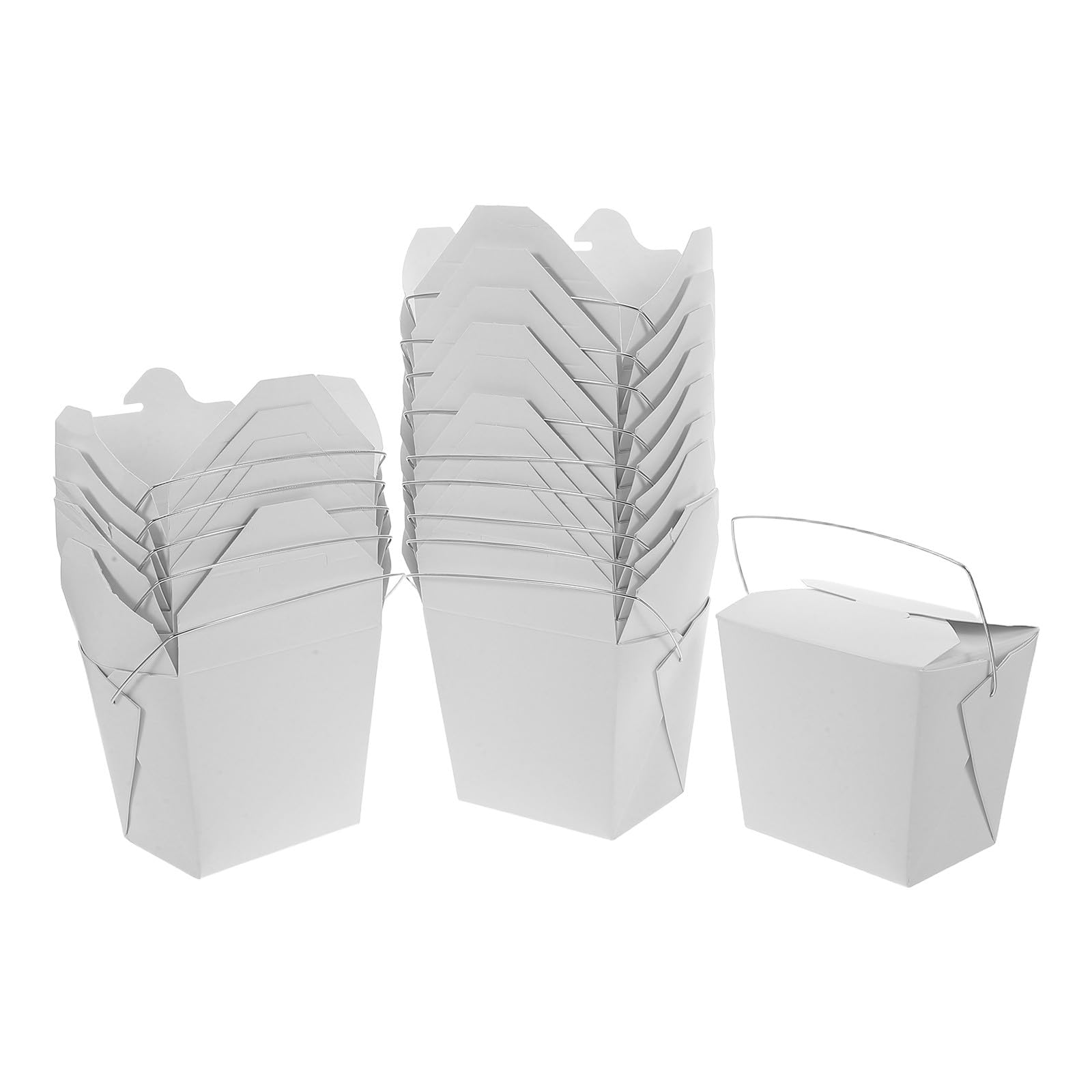 Tofficu Boîtes à Chinoises 16oz en Papier Blanc avec Poignée Métallique Fil, Lot de 50 Alimentaires pour Plats Chauds et Froids, pour Restauration, Pique-niques et Traiteur