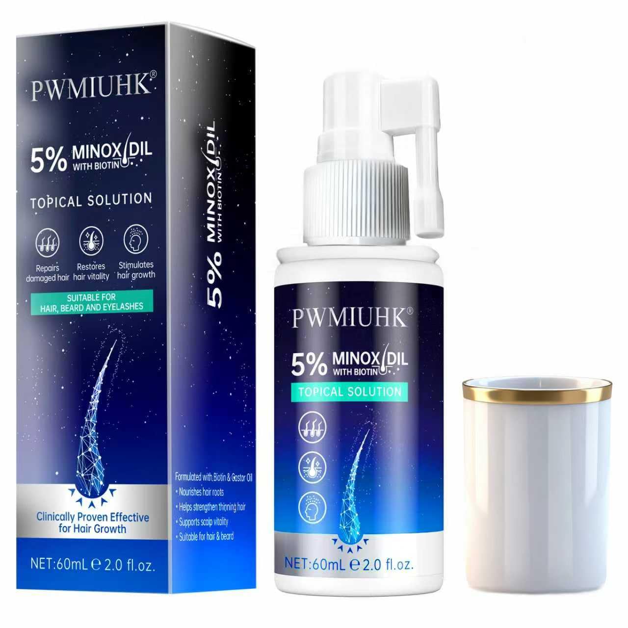 5 Minoxidil for Men Women Hair Beard Growth Spray with Biotin Topical Hair Loss Treatment for Men to